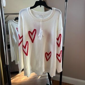 NWT Workshop Republic Clothing Cream Sweater with Red Heart Accents 3X